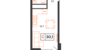 Студия, 30&nbsp;м²