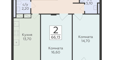 2-к. квартира, 66&nbsp;м²
