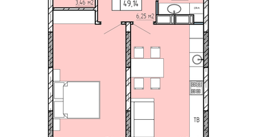 1-к. квартира, 49&nbsp;м²