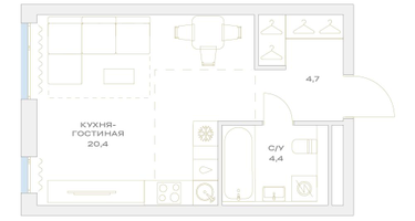 Студия, 29 м²