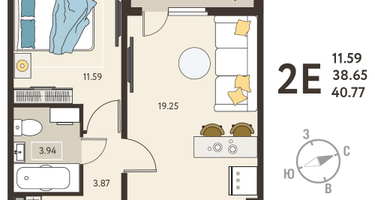 1-к. квартира, 40 м²