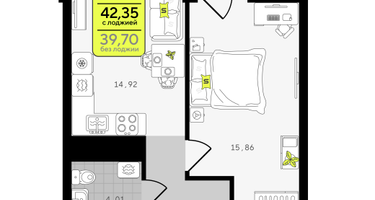 1-к. квартира, 42&nbsp;м²