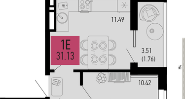 1-к. квартира, 31&nbsp;м²