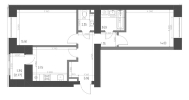 2-к. квартира, 55&nbsp;м²