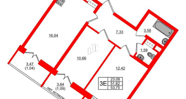 2-к. квартира, 53&nbsp;м²