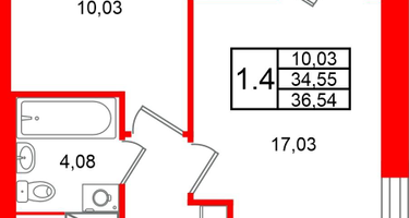 1-к. квартира, 34&nbsp;м²