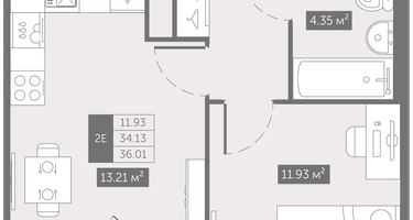 1-к. квартира, 36 м²
