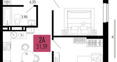 2-к. квартира, 51&nbsp;м²