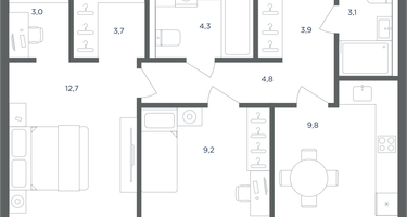 2-к. квартира, 55 м²
