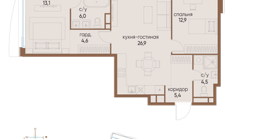2-к. квартира, 73&nbsp;м²