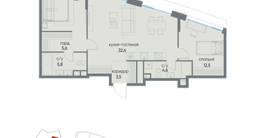 2-к. квартира, 76&nbsp;м²
