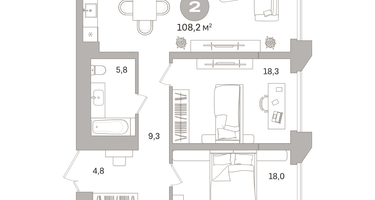 1-к. квартира, 108&nbsp;м²