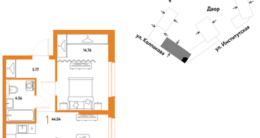 1-к. квартира, 44 м²