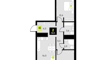 2-к. квартира, 59 м²