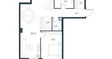 1-к. квартира, 69 м²