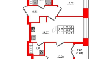 2-к. квартира, 51&nbsp;м²