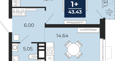 1-к. квартира, 42&nbsp;м²