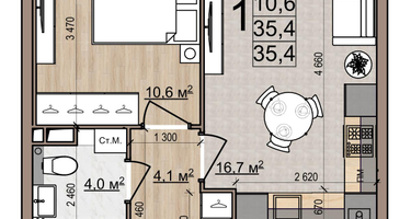 1-к. квартира, 38&nbsp;м²