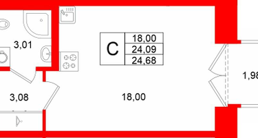 Студия, 24&nbsp;м²