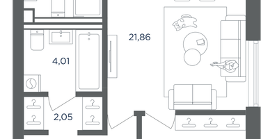 2-к. квартира, 55 м²
