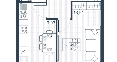 1-к. квартира, 36&nbsp;м²