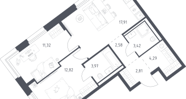 2-к. квартира, 59&nbsp;м²
