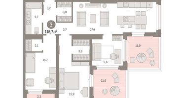 3-к. квартира, 115&nbsp;м²