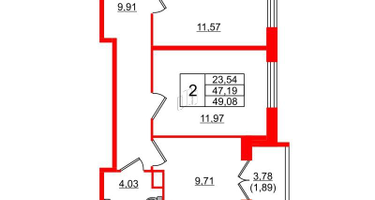 2-к. квартира, 49&nbsp;м²