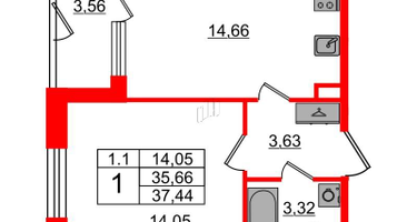 1-к. квартира, 35&nbsp;м²