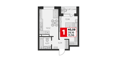 2-к. квартира, 39&nbsp;м²