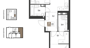 2-к. квартира, 57&nbsp;м²