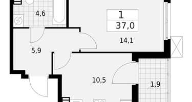 1-к. квартира, 37 м²