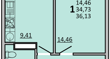 1-к. квартира, 35 м²