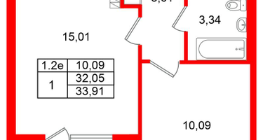 1-к. квартира, 32&nbsp;м²