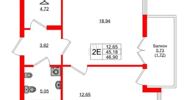 1-к. квартира, 46&nbsp;м²