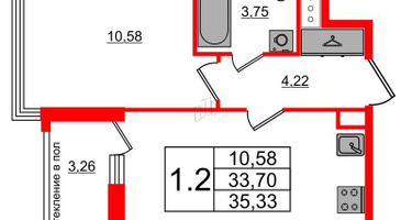 1-к. квартира, 33&nbsp;м²