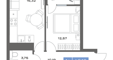 1-к. квартира, 45&nbsp;м²