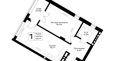 1-к. квартира, 45 м²