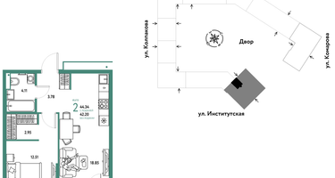 Студия, 44&nbsp;м²