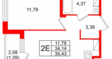 1-к. квартира, 35 м²