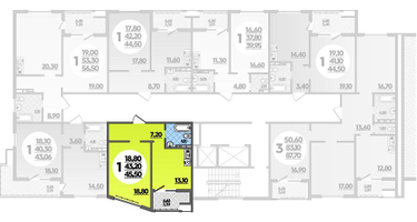 1-к. квартира, 45&nbsp;м²