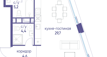 2-к. квартира, 76&nbsp;м²