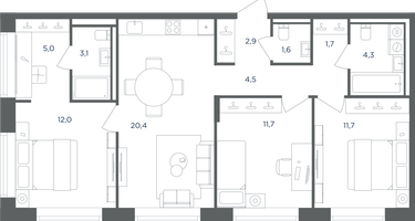 3-к. квартира, 78&nbsp;м²