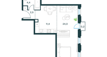 1-к. квартира, 42&nbsp;м²