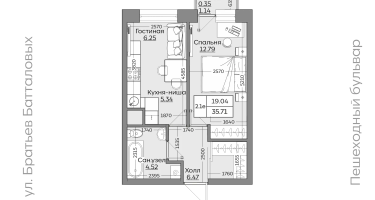 2-к. квартира, 35 м²