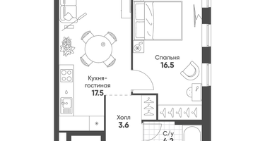 1-к. квартира, 41&nbsp;м²