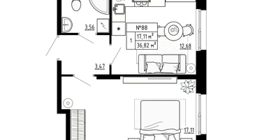 1-к. квартира, 36&nbsp;м²