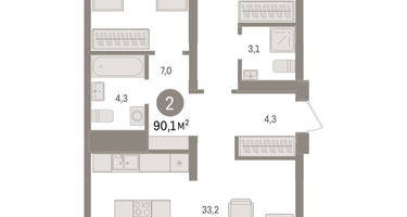 2-к. квартира, 88 м²