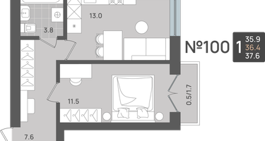 1-к. квартира, 36&nbsp;м²