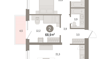 2-к. квартира, 68&nbsp;м²